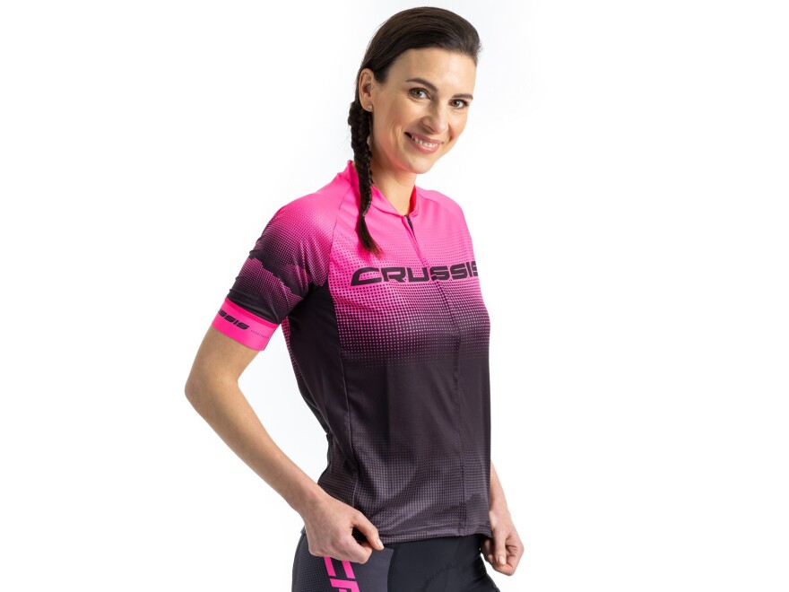 Damen-Radtrikot CRUSSIS, kurzarm, schwarz/rosa