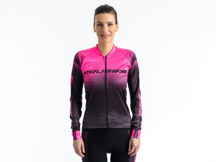 Damen-Radtrikot CRUSSIS, langarm, schwarz/rosa