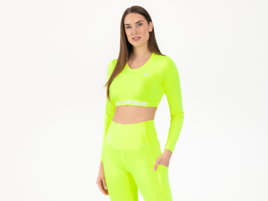 Women's Crop Top Langarm NEON YELLOW