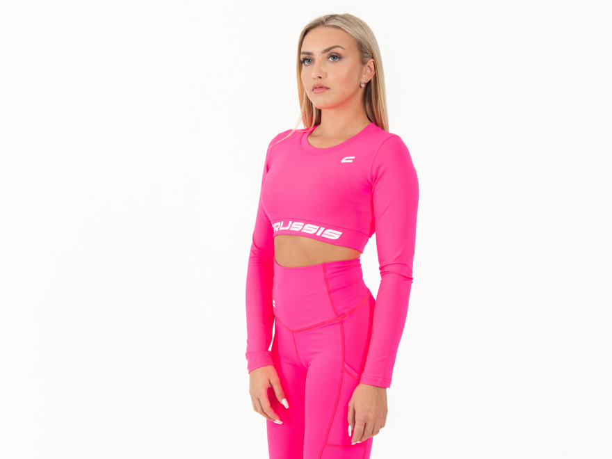 Damen Crop Top Langarm NEON PINK