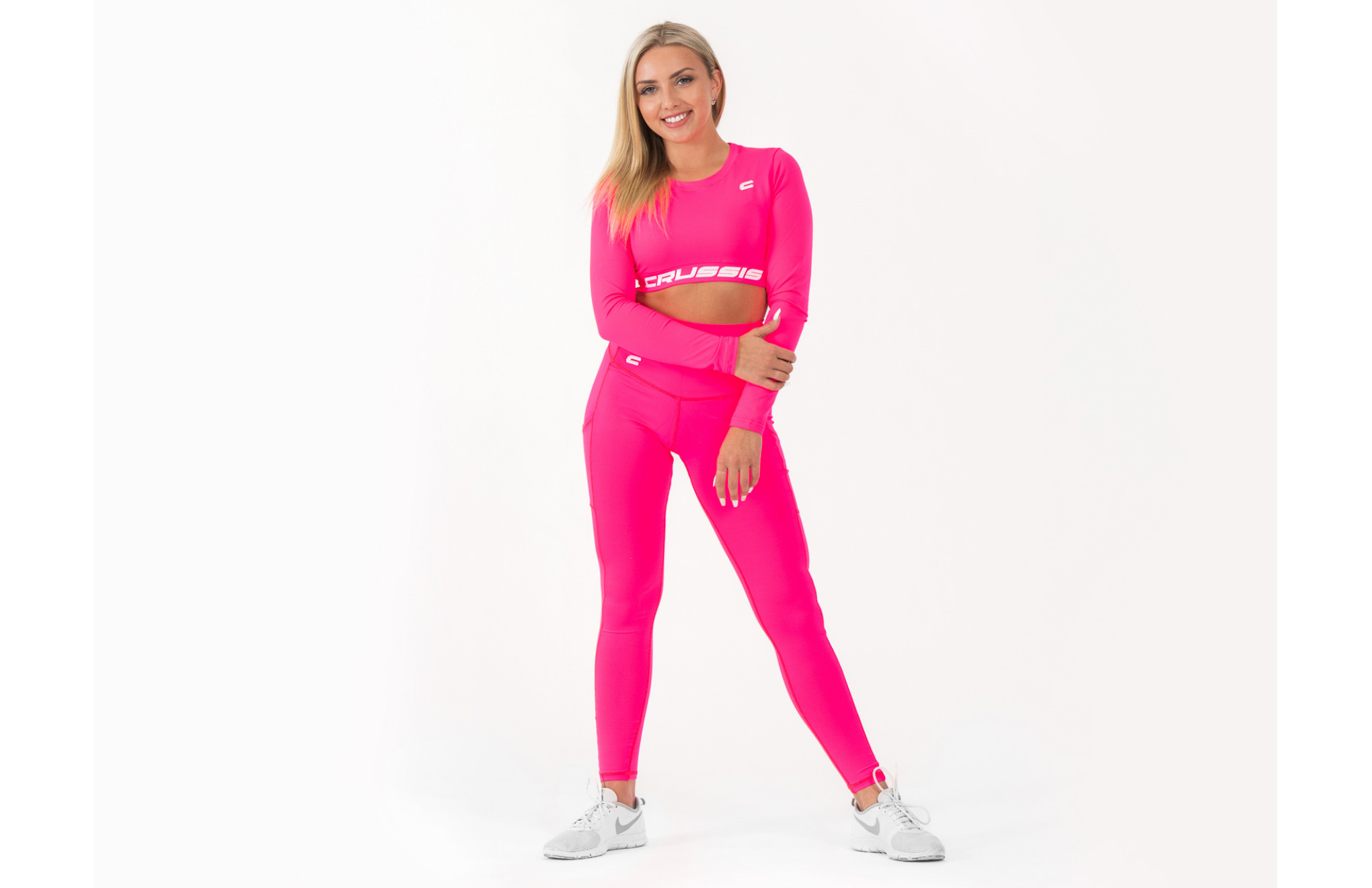 Dmsk Crop Top dlouh rukv NEON PINK