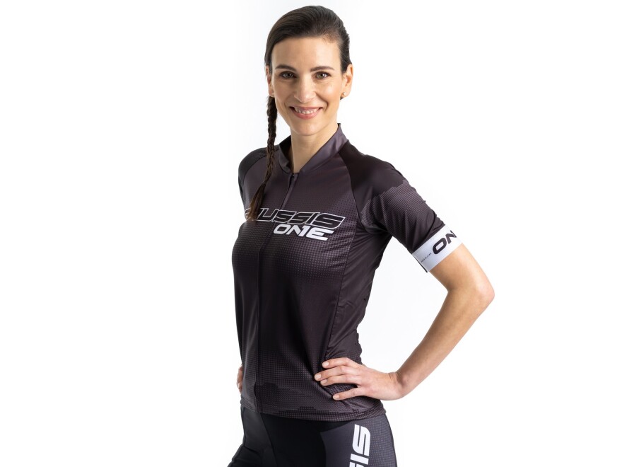 Damen-Radtrikot CRUSSIS - ONE, kurzarm, schwarz/wei